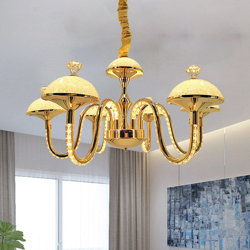 Bowl-Shaped K9 Crystal Pendant Chandelier Modernism LED Gold Hanging Light with Frosted Glass Shade Clearhalo 'Ceiling Lights' 'Chandeliers' 'Modern Chandeliers' 'Modern' Lighting' 279862