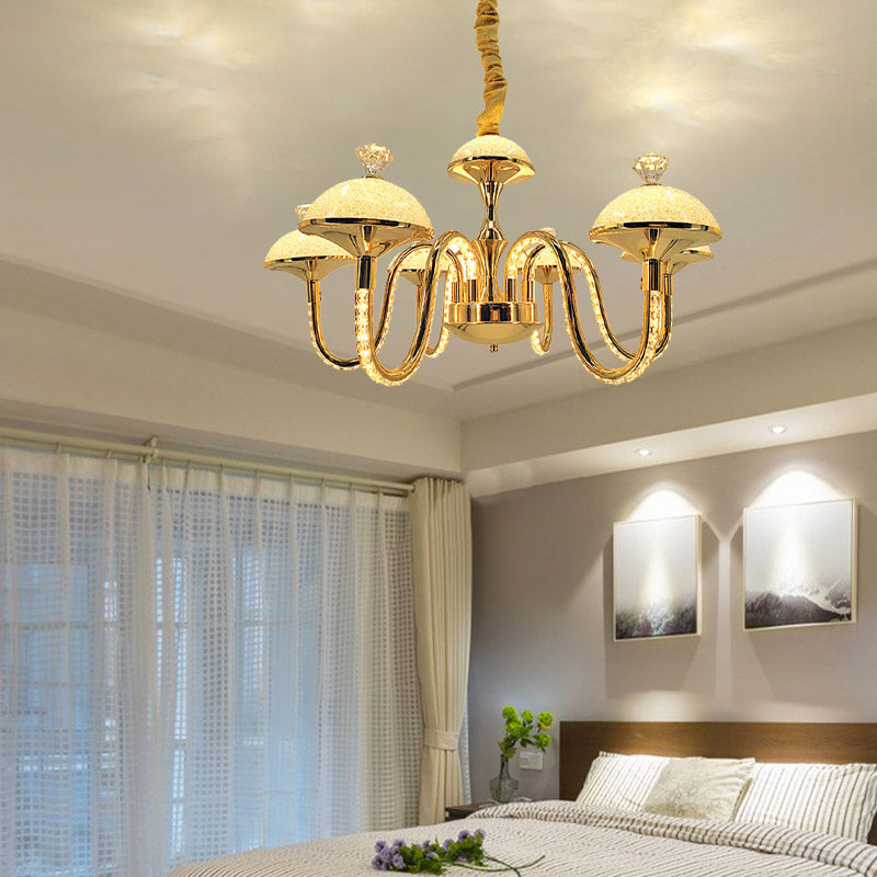 Bowl-Shaped K9 Crystal Pendant Chandelier Modernism LED Gold Hanging Light with Frosted Glass Shade Clearhalo 'Ceiling Lights' 'Chandeliers' 'Modern Chandeliers' 'Modern' Lighting' 279863