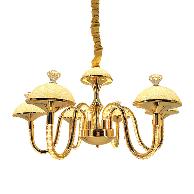 Bowl-Shaped K9 Crystal Pendant Chandelier Modernism LED Gold Hanging Light with Frosted Glass Shade Clearhalo 'Ceiling Lights' 'Chandeliers' 'Modern Chandeliers' 'Modern' Lighting' 279865