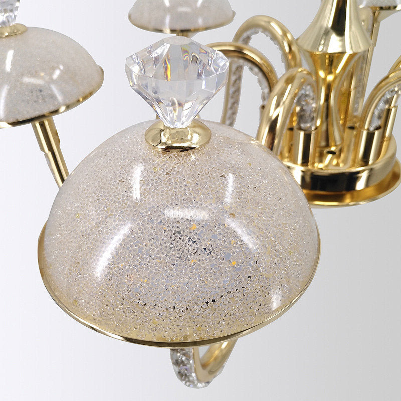 Bowl-Shaped K9 Crystal Pendant Chandelier Modernism LED Gold Hanging Light with Frosted Glass Shade Clearhalo 'Ceiling Lights' 'Chandeliers' 'Modern Chandeliers' 'Modern' Lighting' 279867