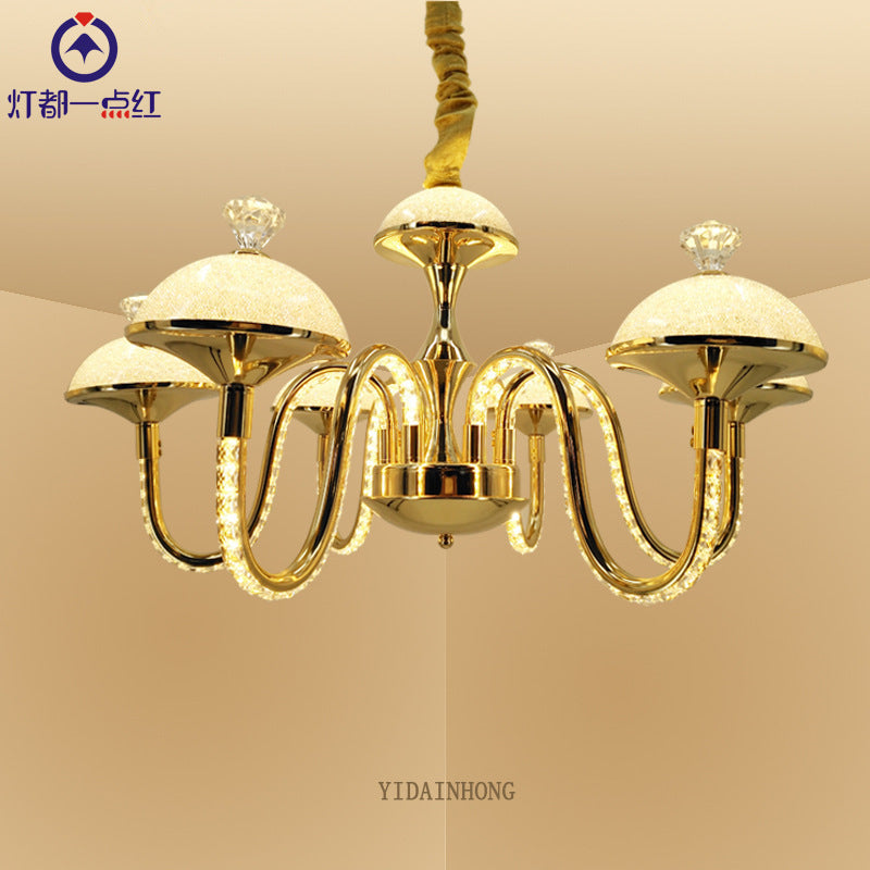 Bowl-Shaped K9 Crystal Pendant Chandelier Modernism LED Gold Hanging Light with Frosted Glass Shade Gold Clearhalo 'Ceiling Lights' 'Chandeliers' 'Modern Chandeliers' 'Modern' Lighting' 279868