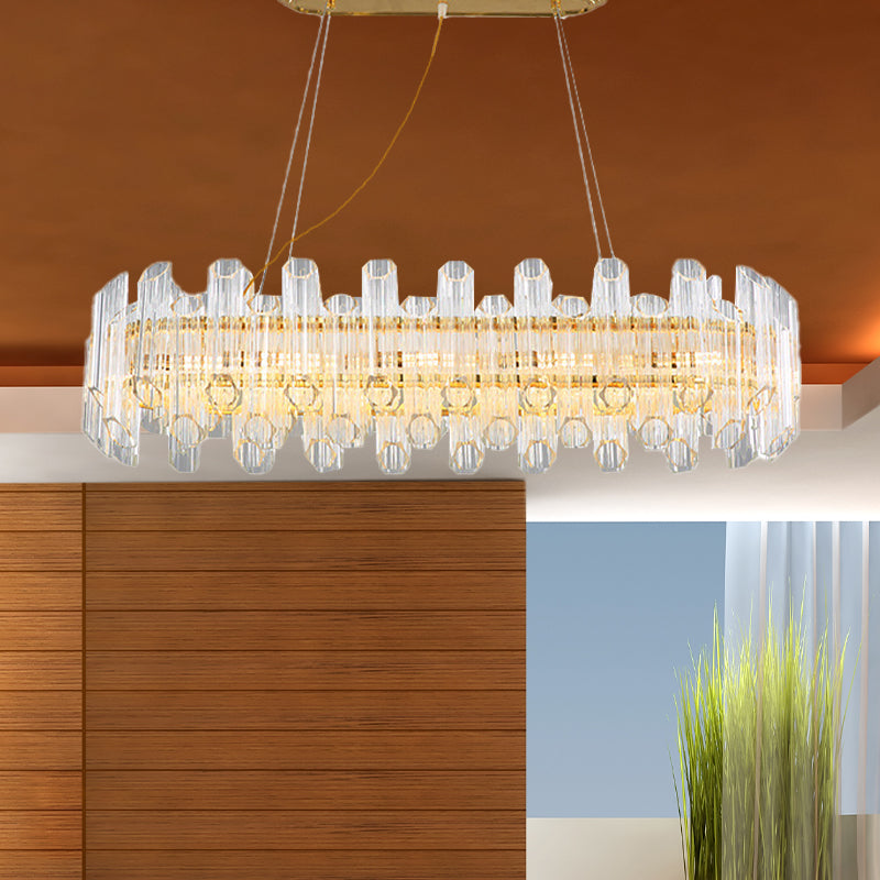 Gold Linear Chandelier Light Modernism 10 Heads Clear Crystal LED Pendant Lighting for Living Room Clearhalo 'Ceiling Lights' 'Chandeliers' 'Modern Chandeliers' 'Modern' Lighting' 279891