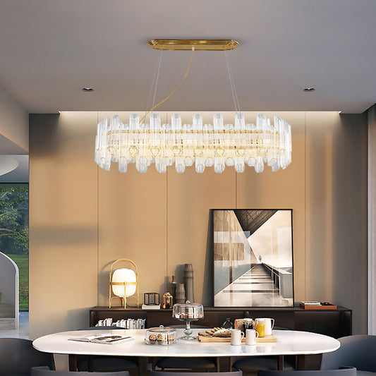 Gold Linear Chandelier Light Modernism 10 Heads Clear Crystal LED Pendant Lighting for Living Room Clearhalo 'Ceiling Lights' 'Chandeliers' 'Modern Chandeliers' 'Modern' Lighting' 279892