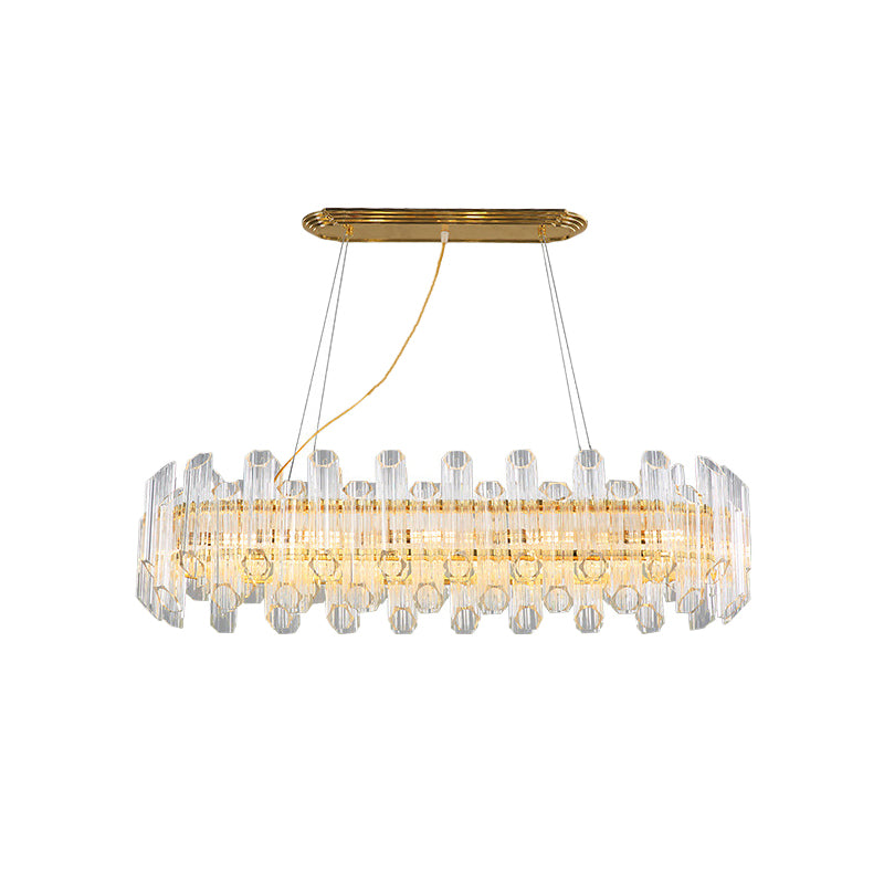 Gold Linear Chandelier Light Modernism 10 Heads Clear Crystal LED Pendant Lighting for Living Room Clearhalo 'Ceiling Lights' 'Chandeliers' 'Modern Chandeliers' 'Modern' Lighting' 279893