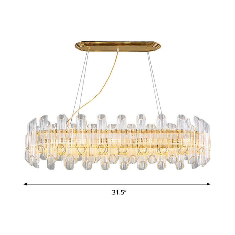 Gold Linear Chandelier Light Modernism 10 Heads Clear Crystal LED Pendant Lighting for Living Room Clearhalo 'Ceiling Lights' 'Chandeliers' 'Modern Chandeliers' 'Modern' Lighting' 279894