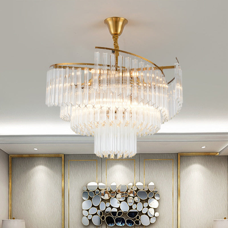 8-Bulb Living Room Chandelier Lighting Gold LED Pendant Light Fixture with Tiered Crystal Rod Shade Clearhalo 'Ceiling Lights' 'Chandeliers' 'Modern Chandeliers' 'Modern' Lighting' 279914