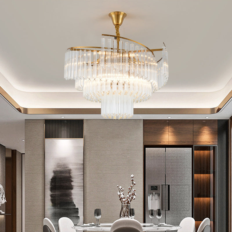 8-Bulb Living Room Chandelier Lighting Gold LED Pendant Light Fixture with Tiered Crystal Rod Shade Clearhalo 'Ceiling Lights' 'Chandeliers' 'Modern Chandeliers' 'Modern' Lighting' 279915