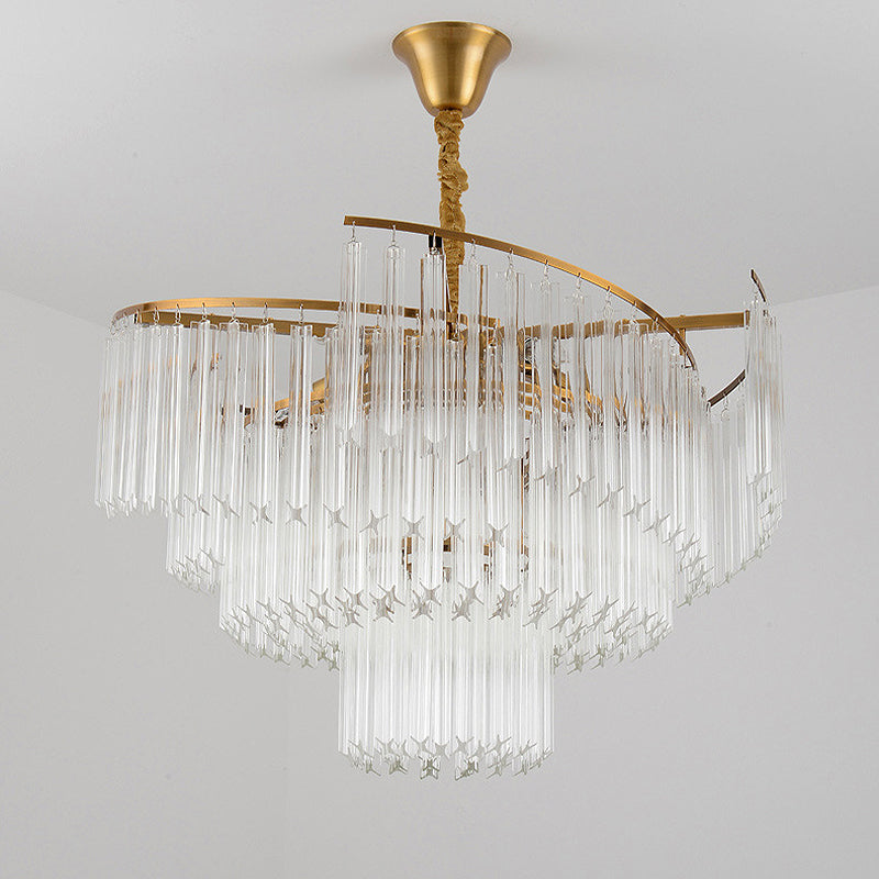 8-Bulb Living Room Chandelier Lighting Gold LED Pendant Light Fixture with Tiered Crystal Rod Shade Clearhalo 'Ceiling Lights' 'Chandeliers' 'Modern Chandeliers' 'Modern' Lighting' 279917