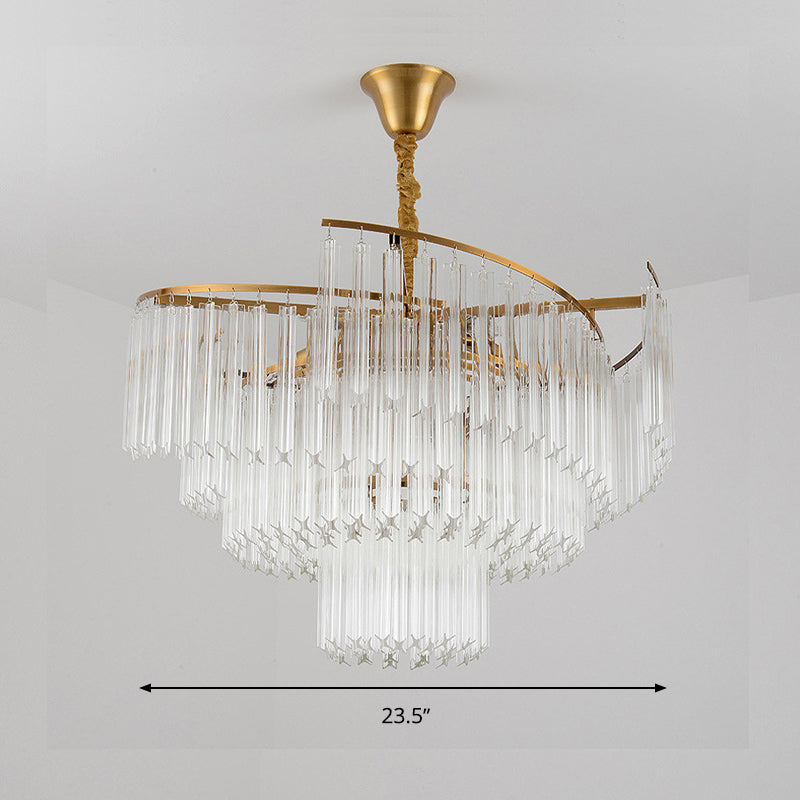 8-Bulb Living Room Chandelier Lighting Gold LED Pendant Light Fixture with Tiered Crystal Rod Shade Clearhalo 'Ceiling Lights' 'Chandeliers' 'Modern Chandeliers' 'Modern' Lighting' 279918