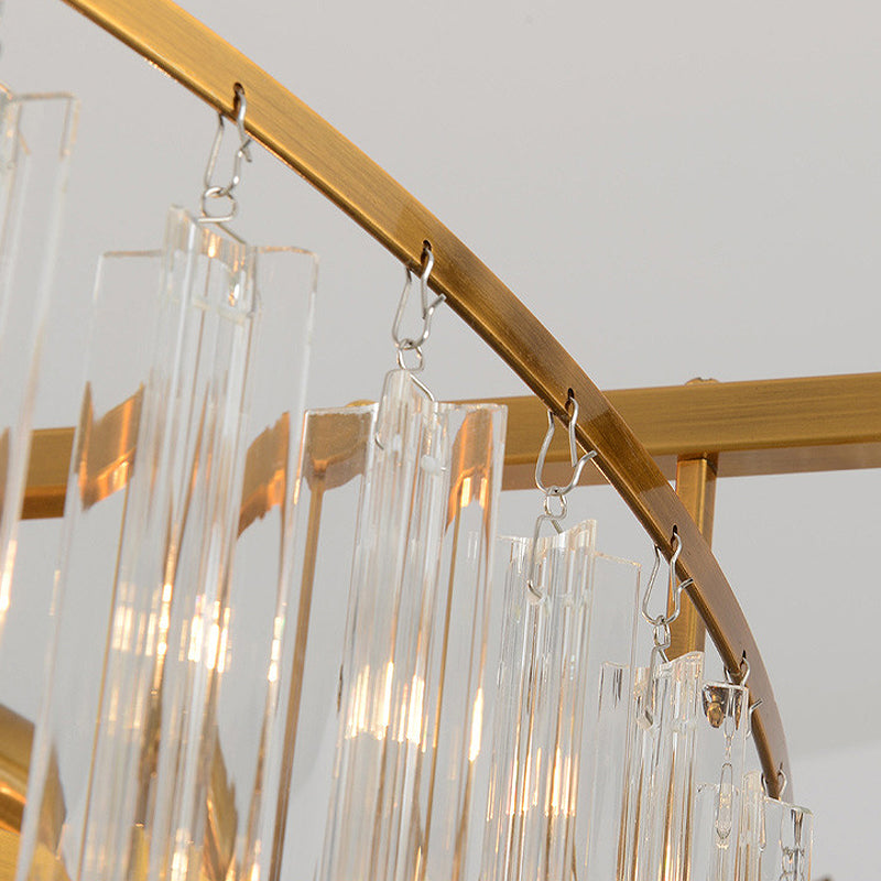 8-Bulb Living Room Chandelier Lighting Gold LED Pendant Light Fixture with Tiered Crystal Rod Shade Clearhalo 'Ceiling Lights' 'Chandeliers' 'Modern Chandeliers' 'Modern' Lighting' 279919