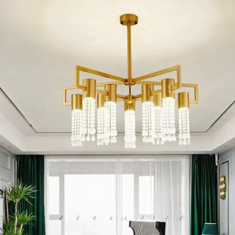 Waterfall Clear K9 Crystal Pendant Chandelier Modernism 8/10 Bulbs LED Gold Hanging Ceiling Light for Bedroom Clearhalo 'Ceiling Lights' 'Chandeliers' 'Modern Chandeliers' 'Modern' Lighting' 279921