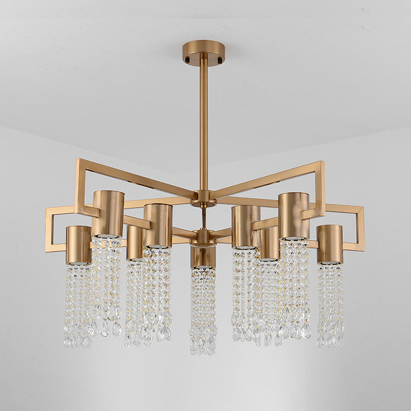 Waterfall Clear K9 Crystal Pendant Chandelier Modernism 8/10 Bulbs LED Gold Hanging Ceiling Light for Bedroom Clearhalo 'Ceiling Lights' 'Chandeliers' 'Modern Chandeliers' 'Modern' Lighting' 279922