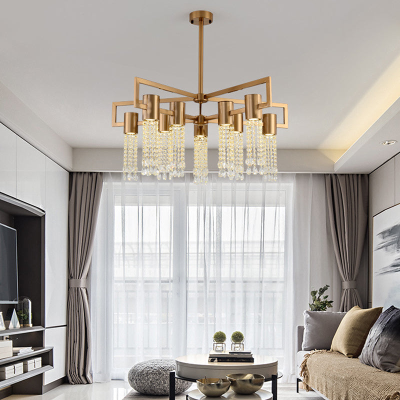 Waterfall Clear K9 Crystal Pendant Chandelier Modernism 8/10 Bulbs LED Gold Hanging Ceiling Light for Bedroom Clearhalo 'Ceiling Lights' 'Chandeliers' 'Modern Chandeliers' 'Modern' Lighting' 279923