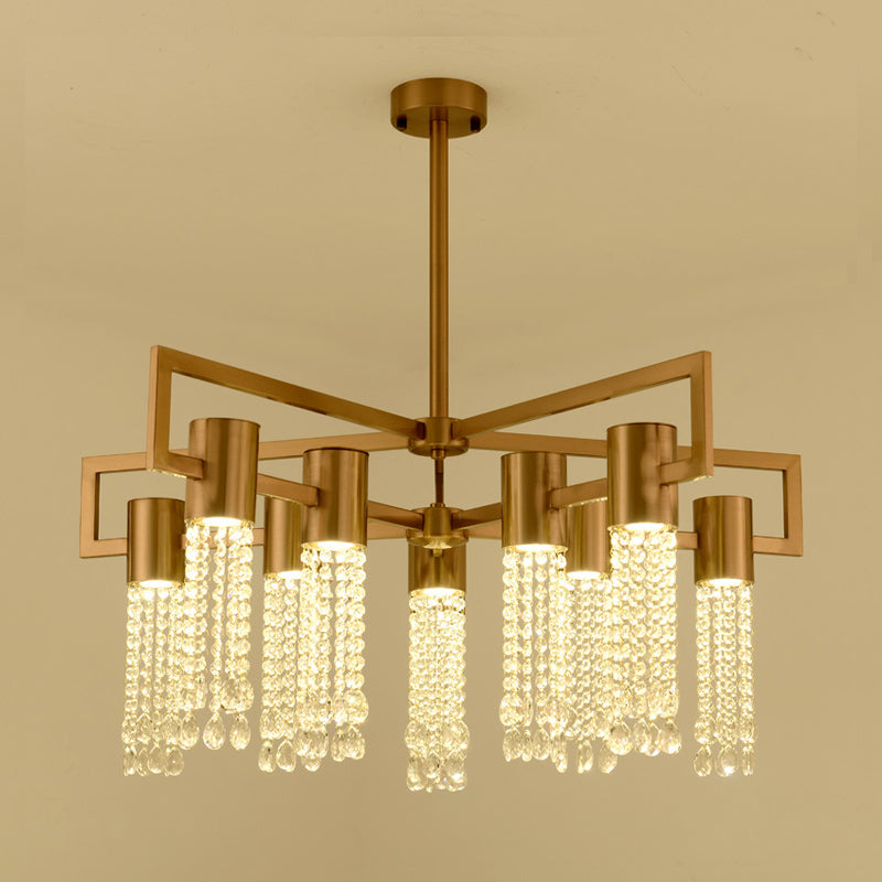 Waterfall Clear K9 Crystal Pendant Chandelier Modernism 8/10 Bulbs LED Gold Hanging Ceiling Light for Bedroom Clearhalo 'Ceiling Lights' 'Chandeliers' 'Modern Chandeliers' 'Modern' Lighting' 279925