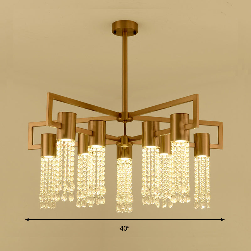 Waterfall Clear K9 Crystal Pendant Chandelier Modernism 8/10 Bulbs LED Gold Hanging Ceiling Light for Bedroom Clearhalo 'Ceiling Lights' 'Chandeliers' 'Modern Chandeliers' 'Modern' Lighting' 279926