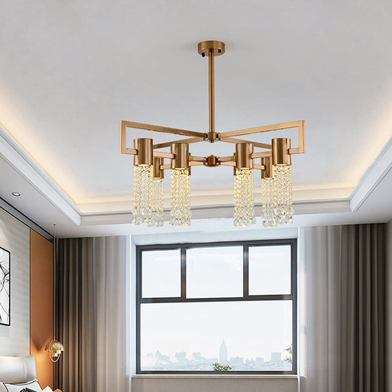 Waterfall Clear K9 Crystal Pendant Chandelier Modernism 8/10 Bulbs LED Gold Hanging Ceiling Light for Bedroom Clearhalo 'Ceiling Lights' 'Chandeliers' 'Modern Chandeliers' 'Modern' Lighting' 279928