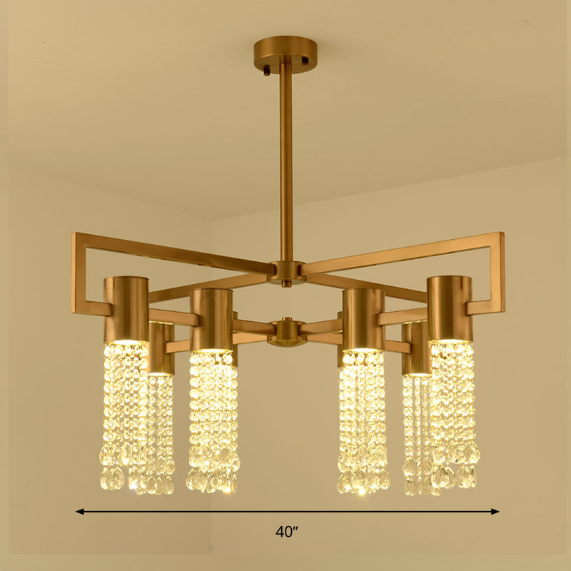 Waterfall Clear K9 Crystal Pendant Chandelier Modernism 8/10 Bulbs LED Gold Hanging Ceiling Light for Bedroom Clearhalo 'Ceiling Lights' 'Chandeliers' 'Modern Chandeliers' 'Modern' Lighting' 279931