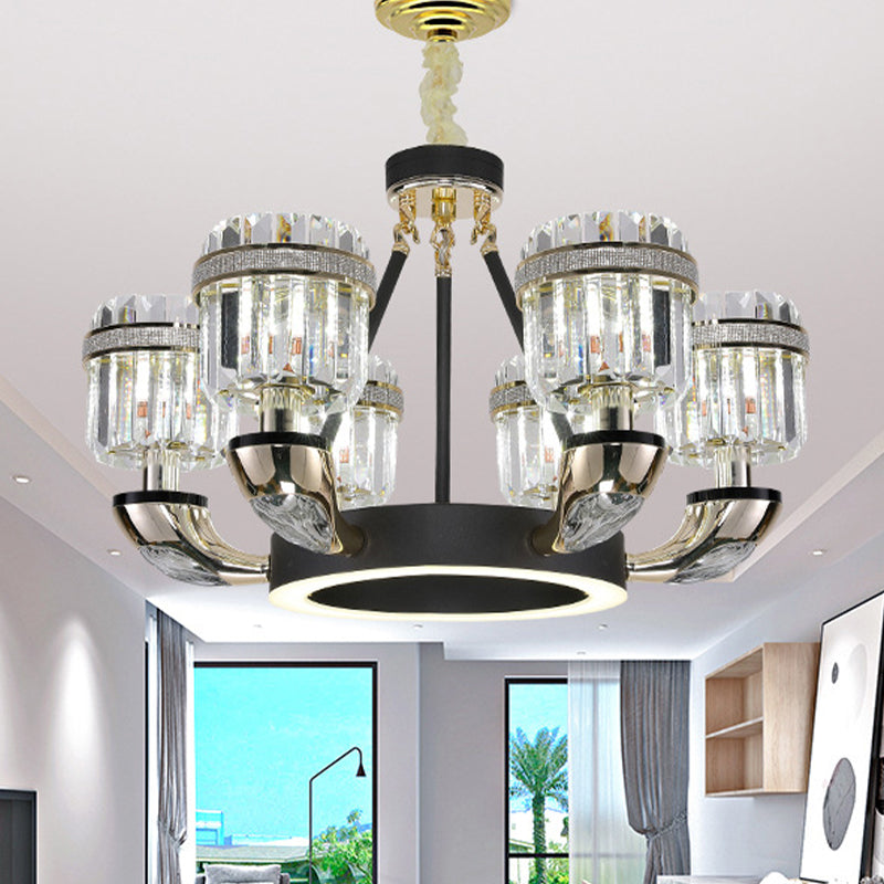 Beveled Crystal Cylinder Chandelier Lighting Traditional 6/8 Lights Black LED Hanging Pendant for Bedroom 6 Black Clearhalo 'Ceiling Lights' 'Chandeliers' Lighting' options 279937_fe230fa3-560a-459a-bf32-07b1b05639fc