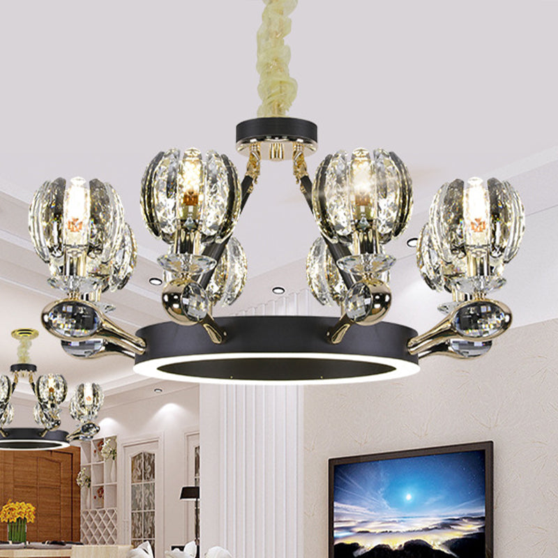 Black Global Chandelier Pendant Light Traditionalism 6/8 Heads LED Crystal Hanging Lamp for Living Room Clearhalo 'Ceiling Lights' 'Chandeliers' Lighting' options 279942