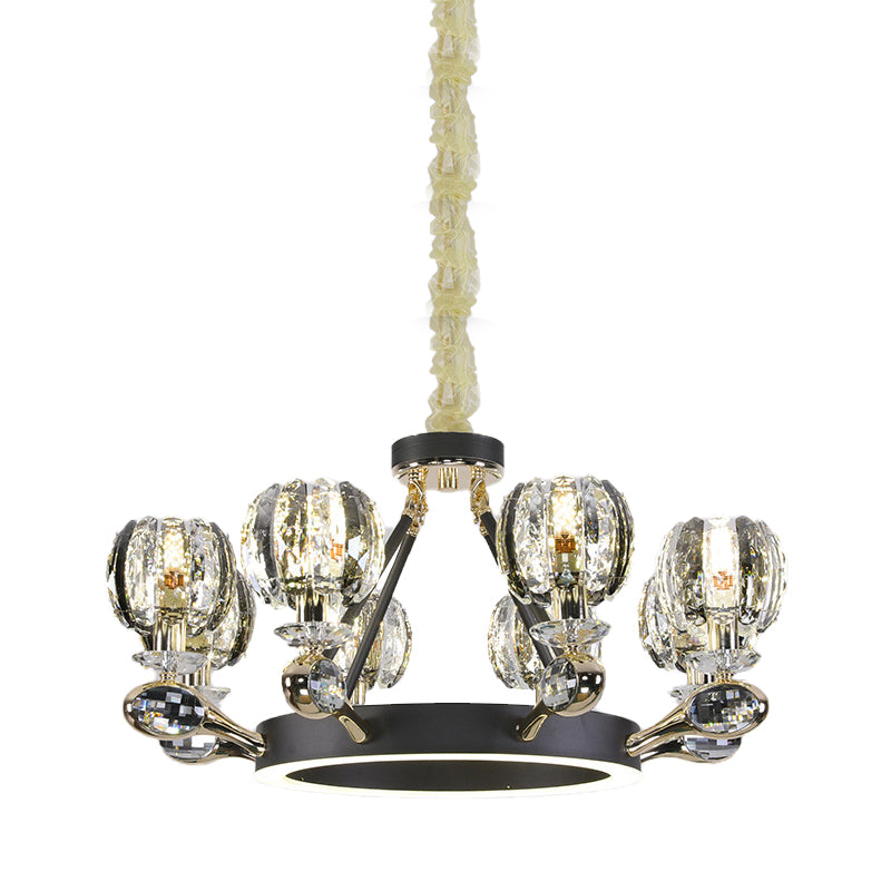 Black Global Chandelier Pendant Light Traditionalism 6/8 Heads LED Crystal Hanging Lamp for Living Room Clearhalo 'Ceiling Lights' 'Chandeliers' Lighting' options 279946