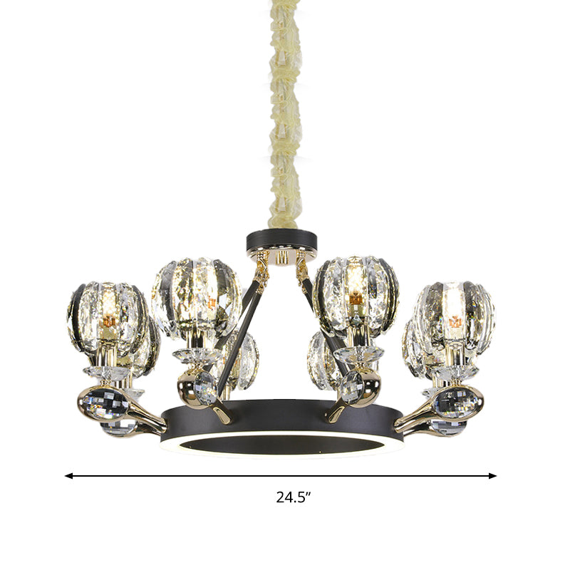 Black Global Chandelier Pendant Light Traditionalism 6/8 Heads LED Crystal Hanging Lamp for Living Room Clearhalo 'Ceiling Lights' 'Chandeliers' Lighting' options 279947