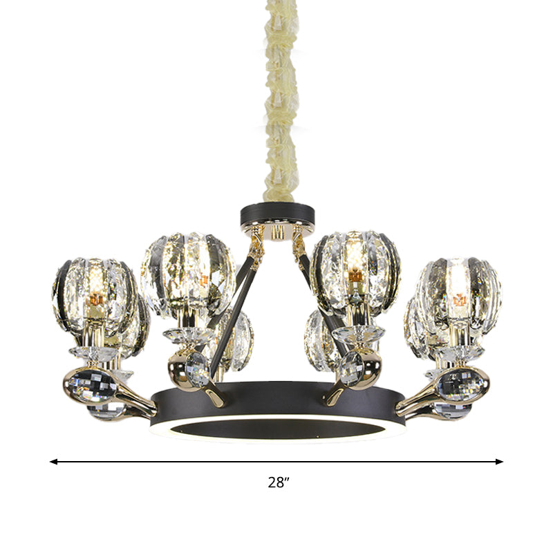 Black Global Chandelier Pendant Light Traditionalism 6/8 Heads LED Crystal Hanging Lamp for Living Room Clearhalo 'Ceiling Lights' 'Chandeliers' Lighting' options 279948