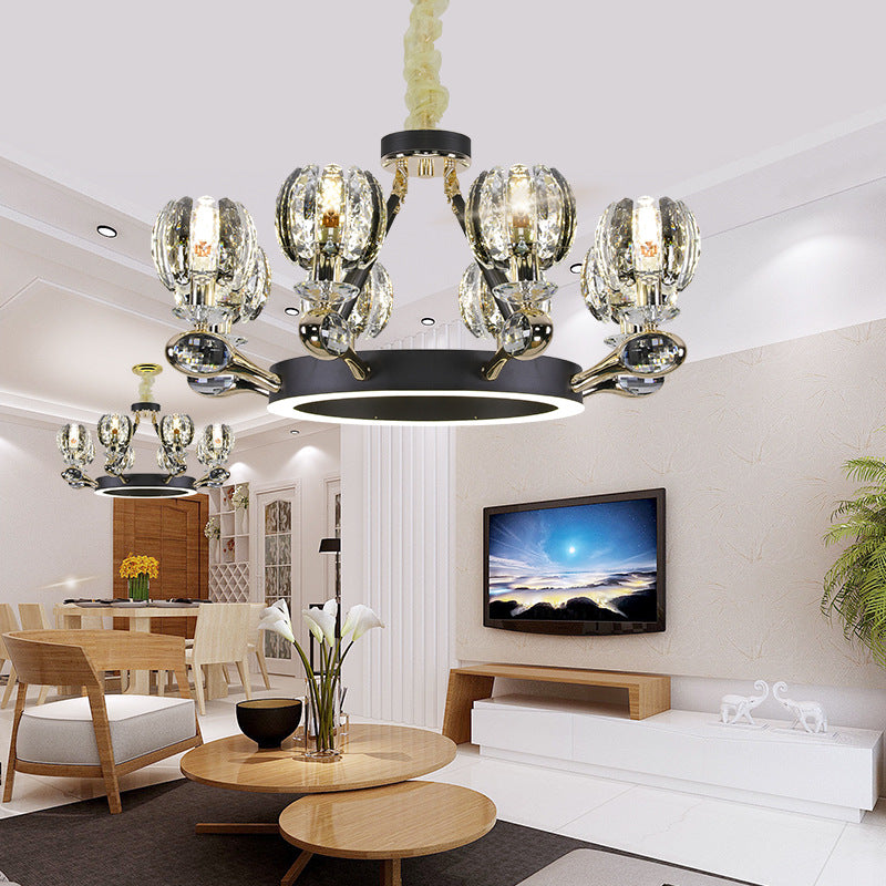 Black Global Chandelier Pendant Light Traditionalism 6/8 Heads LED Crystal Hanging Lamp for Living Room Clearhalo 'Ceiling Lights' 'Chandeliers' Lighting' options 279952