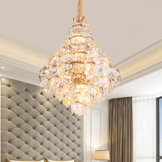 Modern Teardrop Hanging Chandelier Clear Crystal Glass 12 Bulbs Living Room LED Pendant Ceiling Light in Gold Gold Clearhalo 'Ceiling Lights' 'Chandeliers' 'Modern Chandeliers' 'Modern' Lighting' 279957