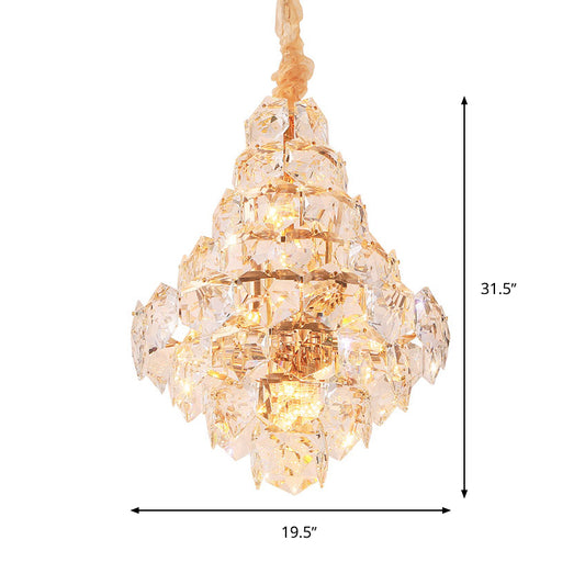 Modern Teardrop Hanging Chandelier Clear Crystal Glass 12 Bulbs Living Room LED Pendant Ceiling Light in Gold Clearhalo 'Ceiling Lights' 'Chandeliers' 'Modern Chandeliers' 'Modern' Lighting' 279961