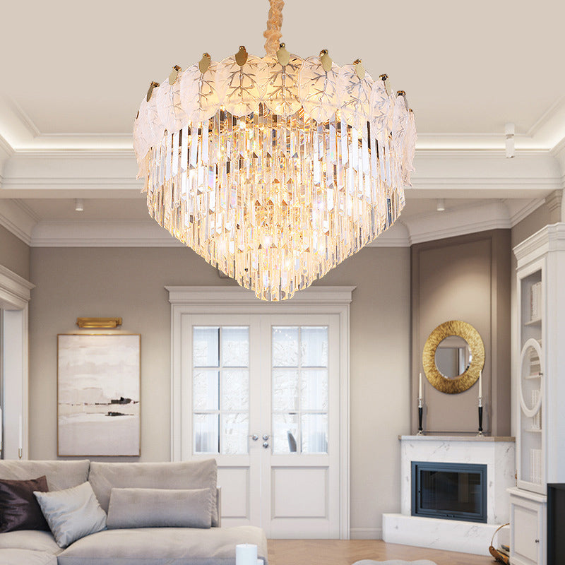 Clear Crystal Tiered Hanging Chandelier Modern 14 Lights LED Ceiling Lamp for Living Room Clearhalo 'Ceiling Lights' 'Chandeliers' 'Clear' 'Industrial' 'Modern Chandeliers' 'Modern' 'Tiffany' 'Traditional Chandeliers' Lighting' 279973