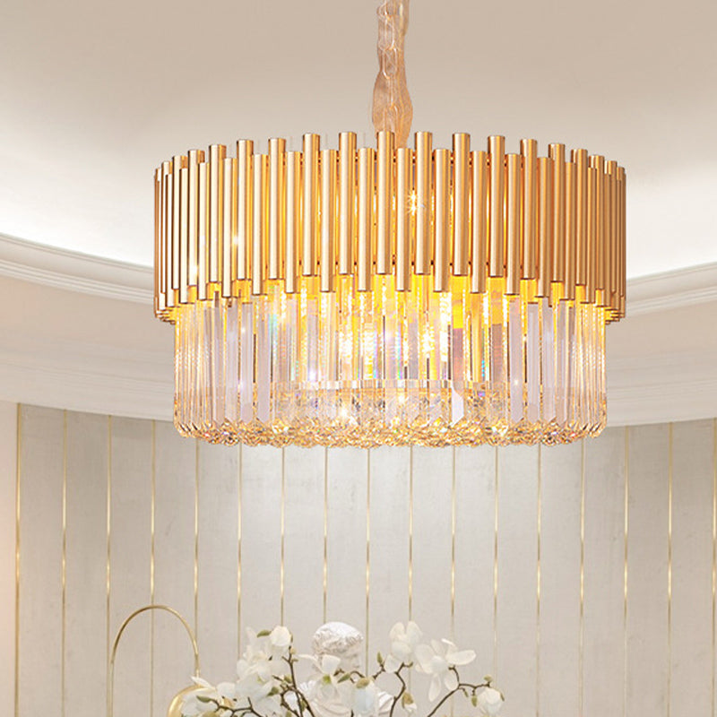 Gold Drum Chandelier Light Modernism 8 Heads Beveled Glass Crystal LED Pendant Lighting for Restaurant Gold Clearhalo 'Ceiling Lights' 'Chandeliers' 'Modern Chandeliers' 'Modern' Lighting' 279978