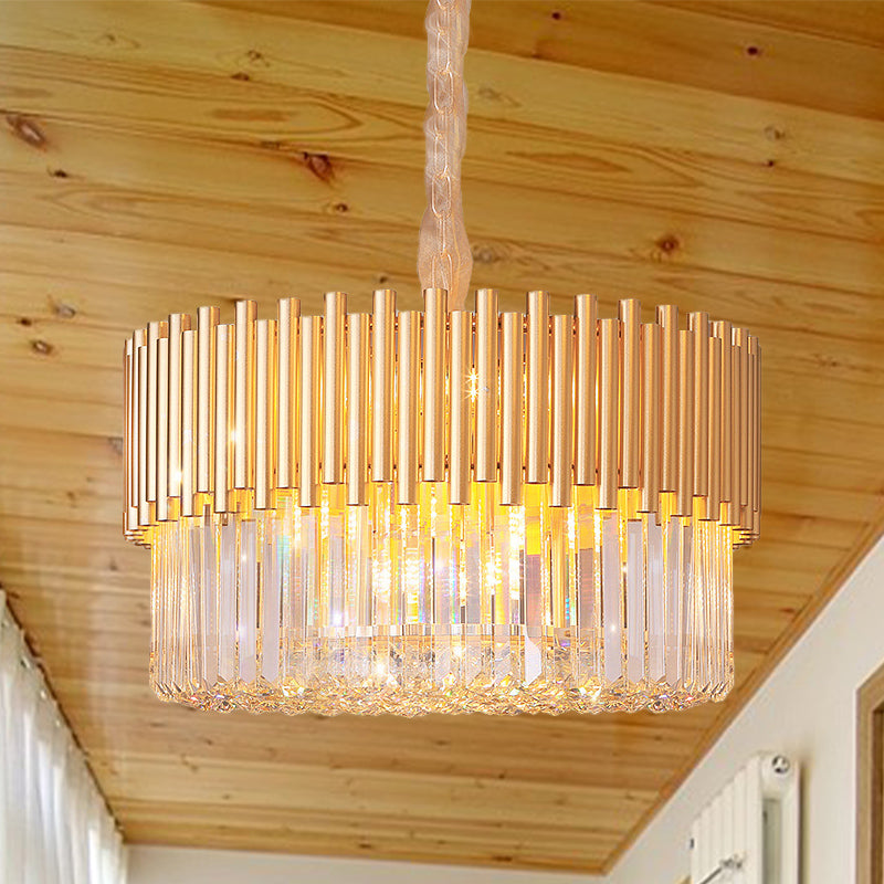 Gold Drum Chandelier Light Modernism 8 Heads Beveled Glass Crystal LED Pendant Lighting for Restaurant Clearhalo 'Ceiling Lights' 'Chandeliers' 'Modern Chandeliers' 'Modern' Lighting' 279979