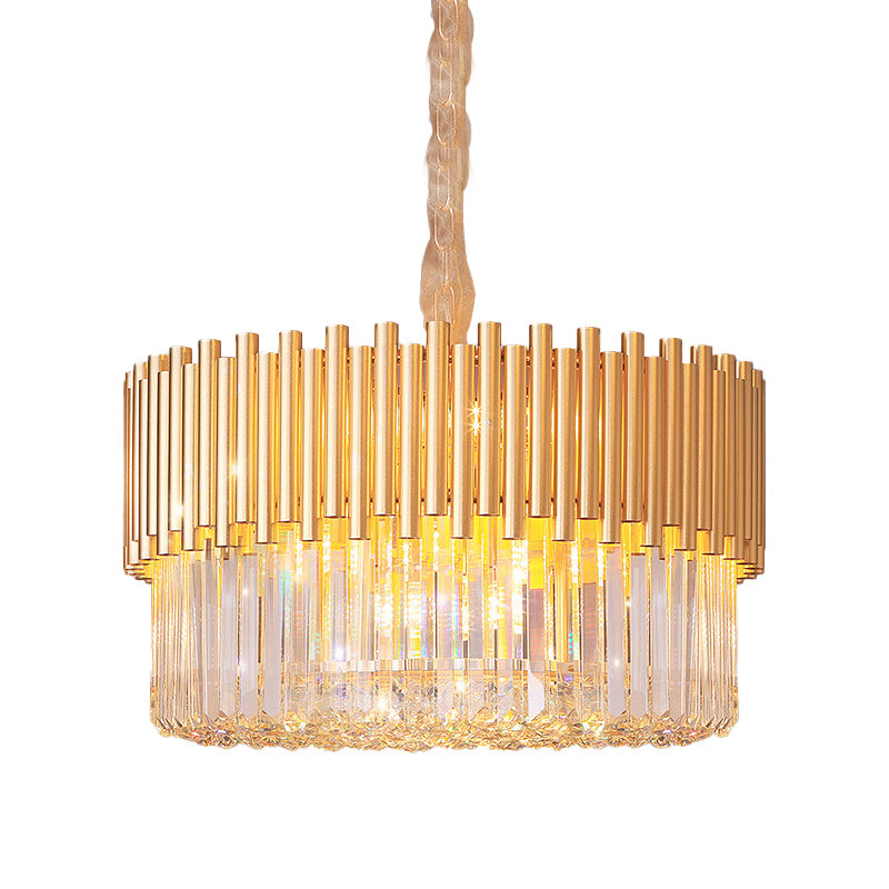 Gold Drum Chandelier Light Modernism 8 Heads Beveled Glass Crystal LED Pendant Lighting for Restaurant Clearhalo 'Ceiling Lights' 'Chandeliers' 'Modern Chandeliers' 'Modern' Lighting' 279982