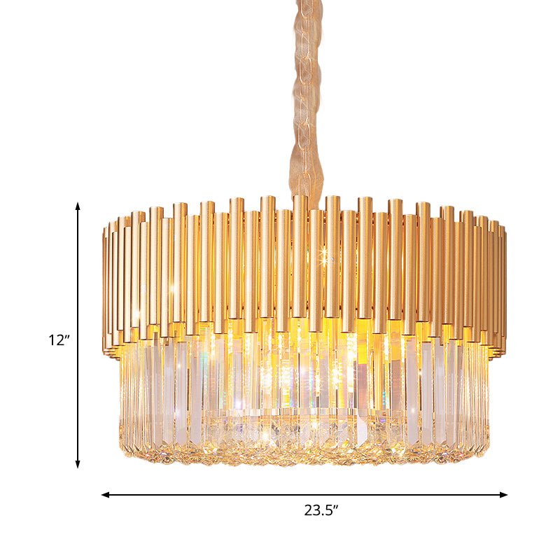 Gold Drum Chandelier Light Modernism 8 Heads Beveled Glass Crystal LED Pendant Lighting for Restaurant Clearhalo 'Ceiling Lights' 'Chandeliers' 'Modern Chandeliers' 'Modern' Lighting' 279983