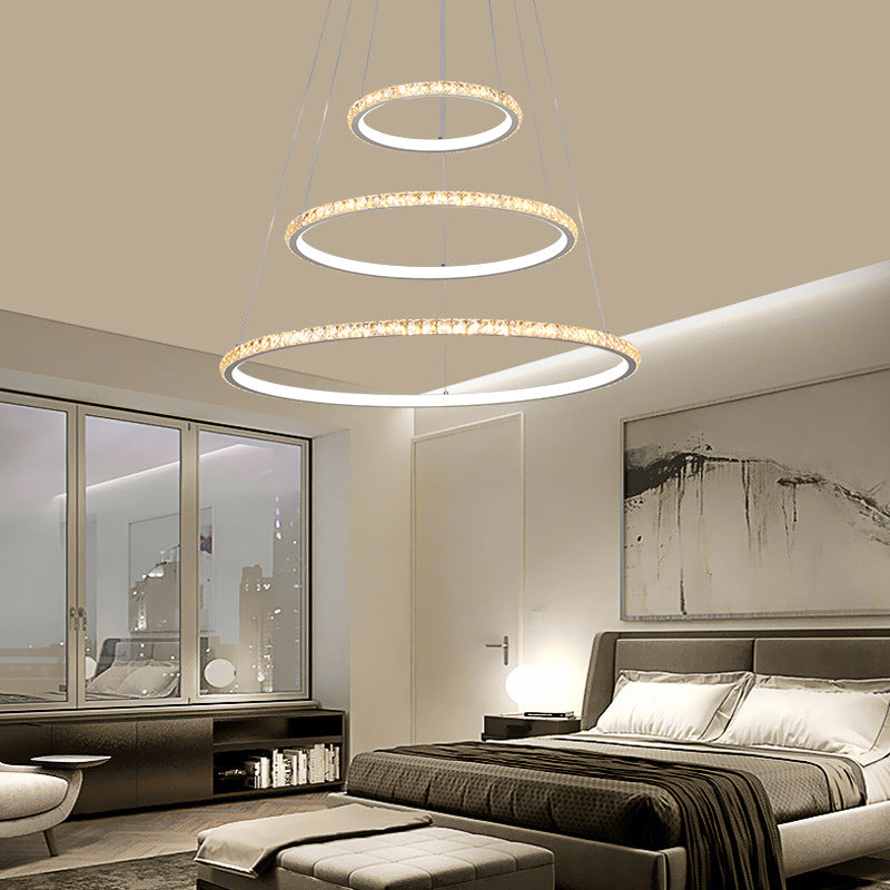 3-Tier Chandelier Light Fixture Modern Crystal LED Gold Ceiling Pendant Light in 3 Color/Inner Warm Outer White/Inner White Outer Warm Light Gold Inner White Outer Warm Clearhalo 'Ceiling Lights' 'Chandeliers' 'Modern Chandeliers' 'Modern' Lighting' 279992