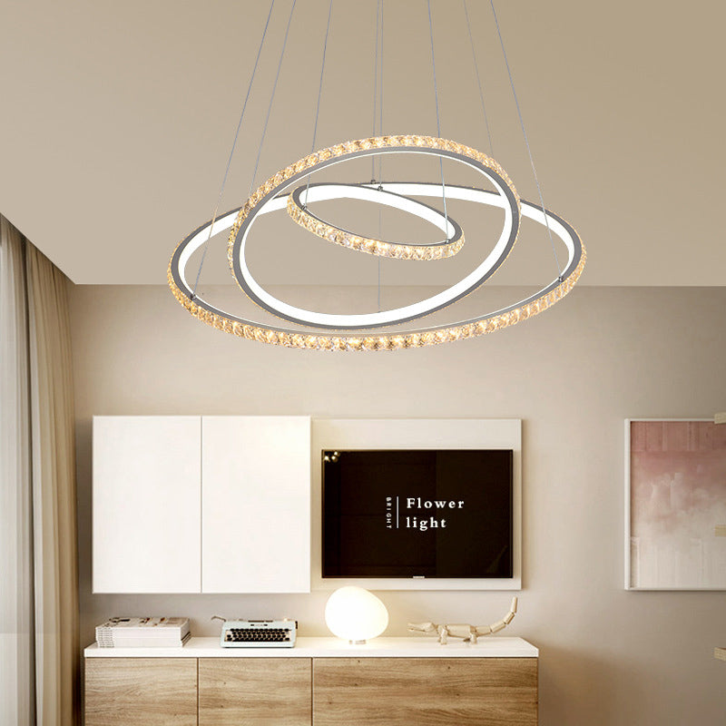 3-Tier Chandelier Light Fixture Modern Crystal LED Gold Ceiling Pendant Light in 3 Color/Inner Warm Outer White/Inner White Outer Warm Light Gold 3 Color Clearhalo 'Ceiling Lights' 'Chandeliers' 'Modern Chandeliers' 'Modern' Lighting' 279994