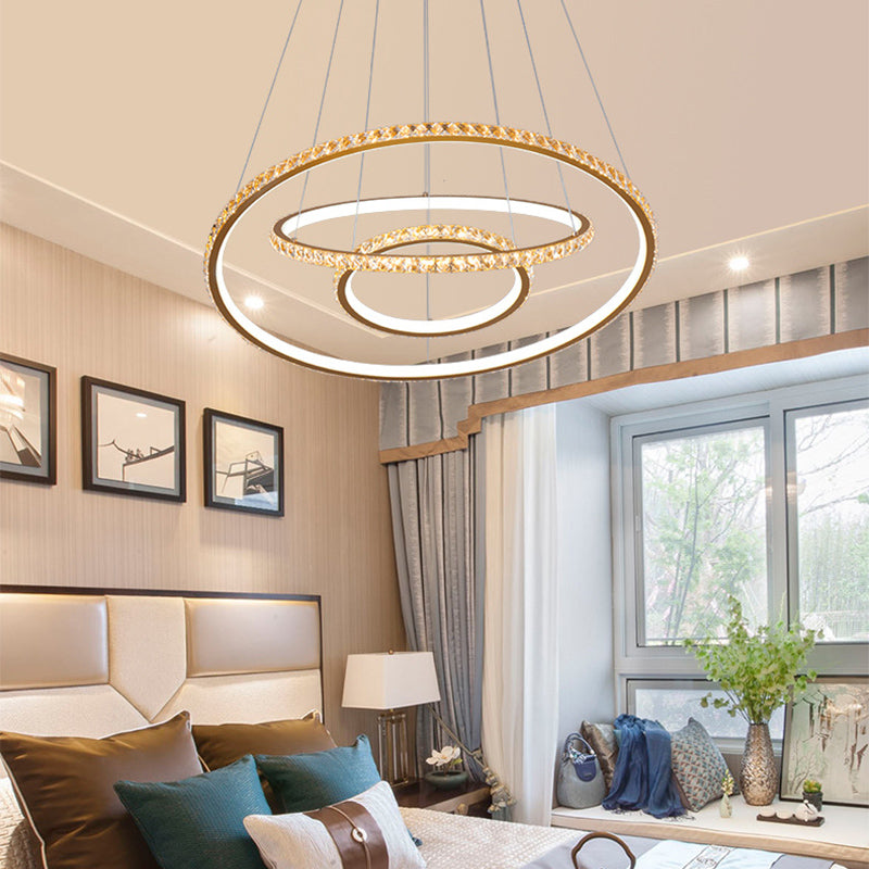 3-Tier Chandelier Light Fixture Modern Crystal LED Gold Ceiling Pendant Light in 3 Color/Inner Warm Outer White/Inner White Outer Warm Light Clearhalo 'Ceiling Lights' 'Chandeliers' 'Modern Chandeliers' 'Modern' Lighting' 279995