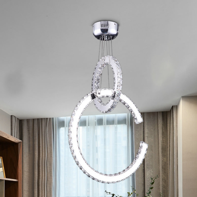 LED Living Room Chandelier Lighting Chrome Pendant Light Fixture with 2-Tier Beveled K9 Crystal Shade in Warm/White/3 Color Light Chrome White Clearhalo 'Ceiling Lights' 'Chandeliers' 'Modern Chandeliers' 'Modern' Lighting' 280000