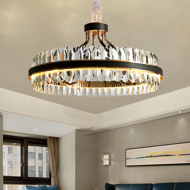 LED Living Room Chandelier Lighting Black Pendant Light Fixture with Round Beveled Crystal Shade Black Clearhalo 'Ceiling Lights' 'Chandeliers' 'Modern Chandeliers' 'Modern' Lighting' 280006