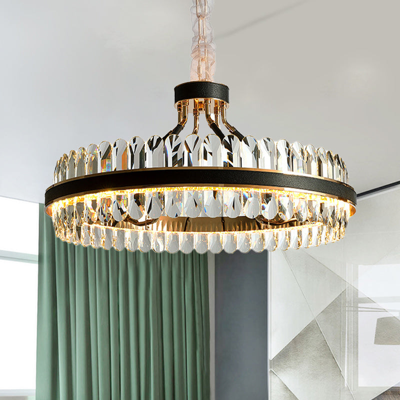 LED Living Room Chandelier Lighting Black Pendant Light Fixture with Round Beveled Crystal Shade Clearhalo 'Ceiling Lights' 'Chandeliers' 'Modern Chandeliers' 'Modern' Lighting' 280007