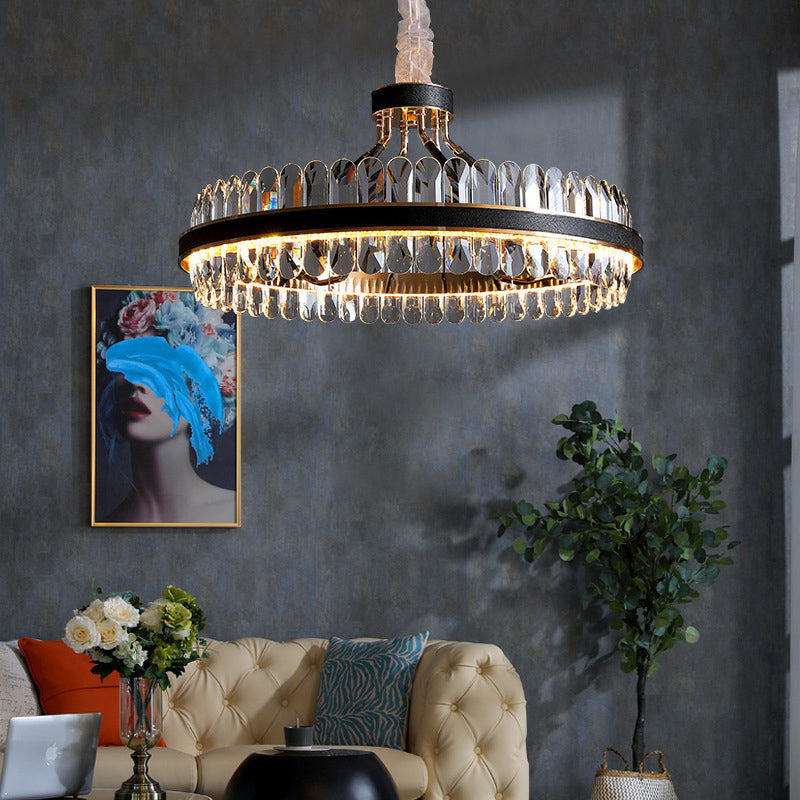 LED Living Room Chandelier Lighting Black Pendant Light Fixture with Round Beveled Crystal Shade Clearhalo 'Ceiling Lights' 'Chandeliers' 'Modern Chandeliers' 'Modern' Lighting' 280008