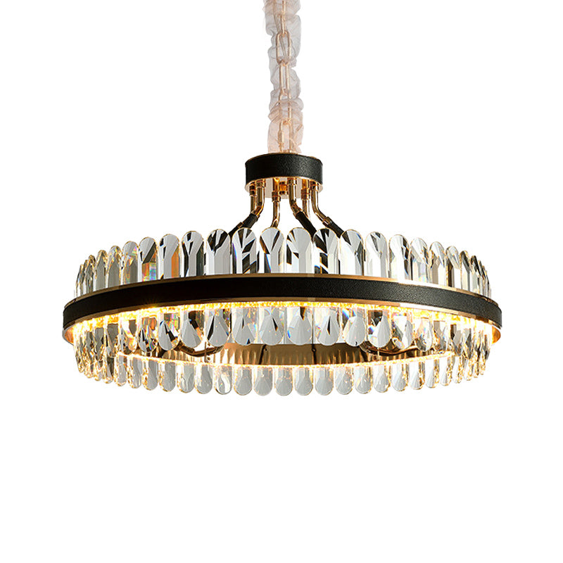 LED Living Room Chandelier Lighting Black Pendant Light Fixture with Round Beveled Crystal Shade Clearhalo 'Ceiling Lights' 'Chandeliers' 'Modern Chandeliers' 'Modern' Lighting' 280010