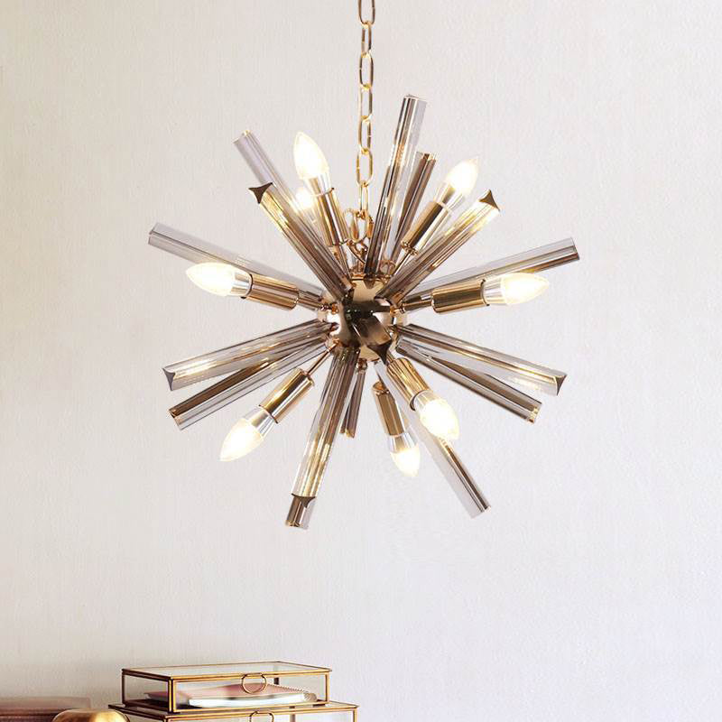 9-Bulb Living Room Chandelier Lighting Modern Brass Pendant Light Fixture with Starburst Beveled Crystal Shade Brass Clearhalo 'Ceiling Lights' 'Chandeliers' 'Modern Chandeliers' 'Modern' Lighting' 280040