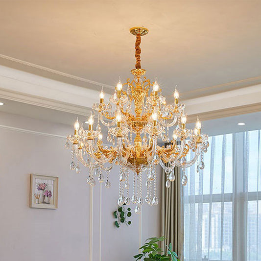 Gold Candelabra Chandelier Light Modernism 8 Heads Metal Pendant Lighting with Dangling Crystal Gold Clearhalo 'Ceiling Lights' 'Chandeliers' 'Modern Chandeliers' 'Modern' Lighting' 280064