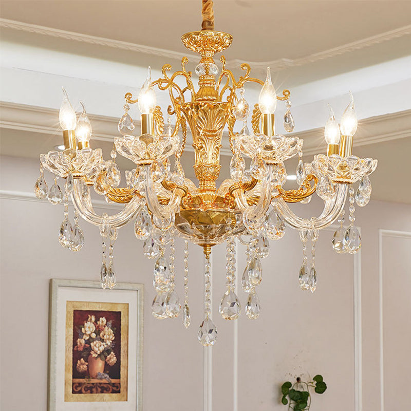 Gold Candelabra Chandelier Light Modernism 8 Heads Metal Pendant Lighting with Dangling Crystal Clearhalo 'Ceiling Lights' 'Chandeliers' 'Modern Chandeliers' 'Modern' Lighting' 280065