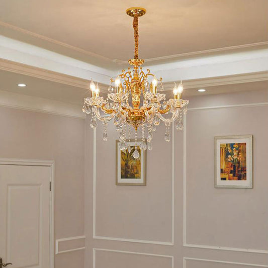 Gold Candelabra Chandelier Light Modernism 8 Heads Metal Pendant Lighting with Dangling Crystal Clearhalo 'Ceiling Lights' 'Chandeliers' 'Modern Chandeliers' 'Modern' Lighting' 280066