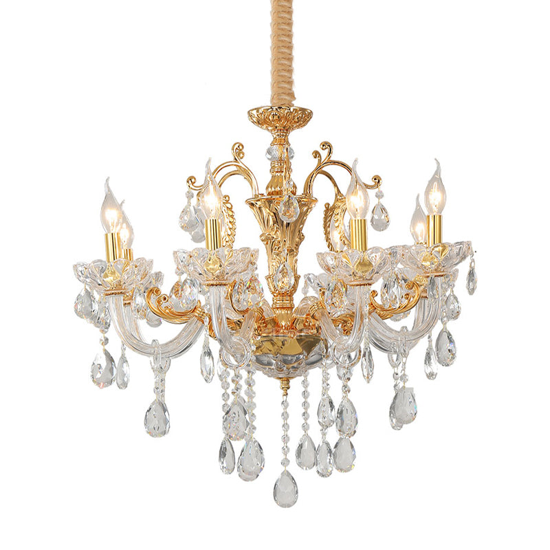 Gold Candelabra Chandelier Light Modernism 8 Heads Metal Pendant Lighting with Dangling Crystal Clearhalo 'Ceiling Lights' 'Chandeliers' 'Modern Chandeliers' 'Modern' Lighting' 280068