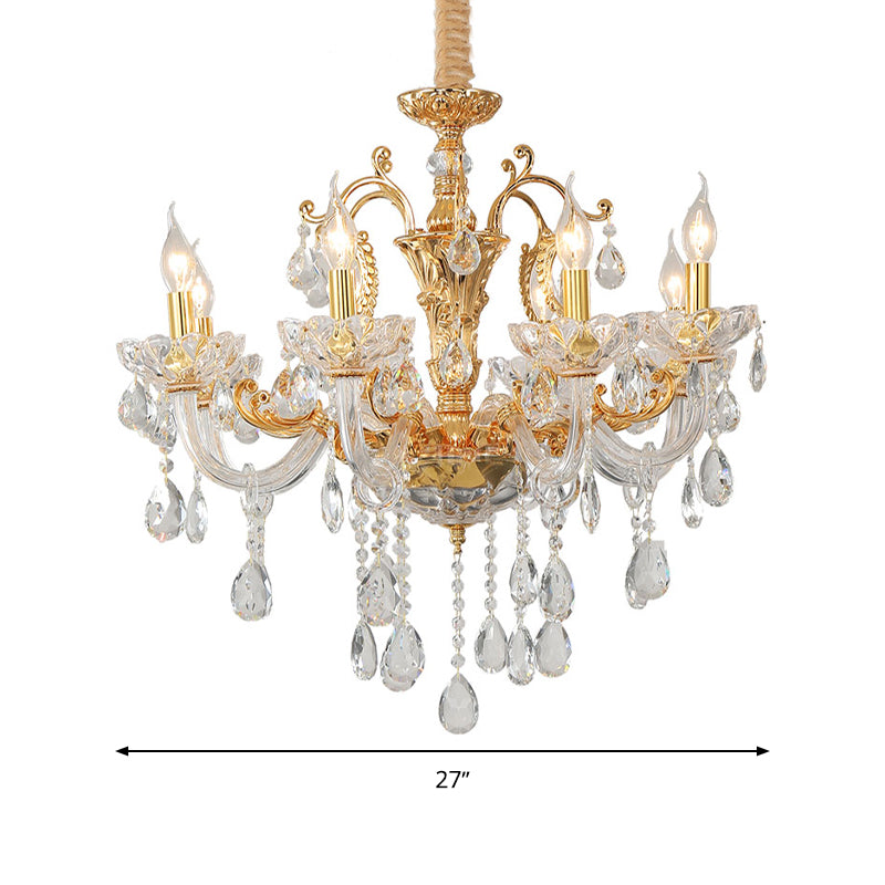 Gold Candelabra Chandelier Light Modernism 8 Heads Metal Pendant Lighting with Dangling Crystal Clearhalo 'Ceiling Lights' 'Chandeliers' 'Modern Chandeliers' 'Modern' Lighting' 280069