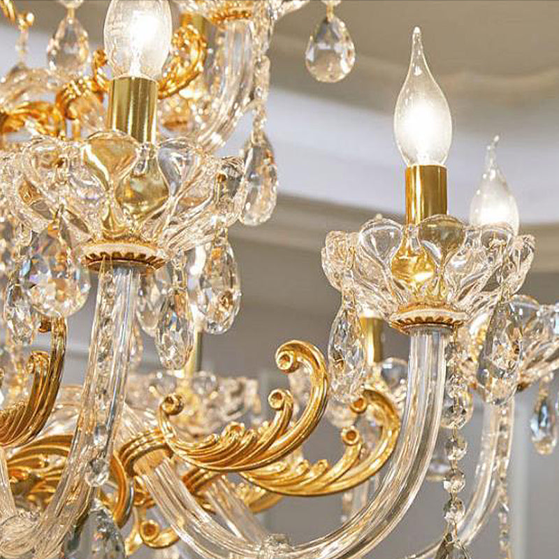 Gold Candelabra Chandelier Light Modernism 8 Heads Metal Pendant Lighting with Dangling Crystal Clearhalo 'Ceiling Lights' 'Chandeliers' 'Modern Chandeliers' 'Modern' Lighting' 280070