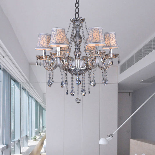 Modernist Bell Ceiling Chandelier Clear Crystal 6/8 Bulbs Living Room Pendant Lamp in Beige, 23"/28" W Clearhalo 'Ceiling Lights' 'Chandeliers' 'Modern Chandeliers' 'Modern' Lighting' 280080